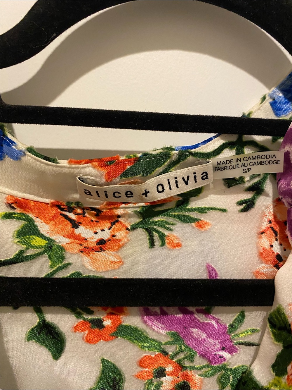 Alice + Olivia Floral V-Neck Blouse in Orange, Blue, Purple, Green, Cream - Picture 2 of 9